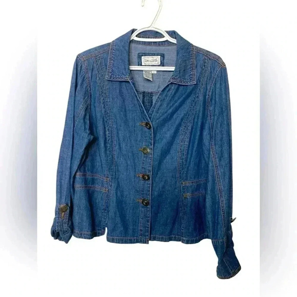Live a Little Lightweight, Medium Wash Denim Shirt, V Neck,  roll Up Sleeves - Picture 1 of 6